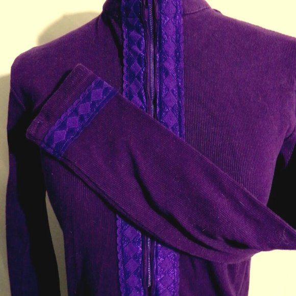 Mock neck Ribbed 1/2 zip up Workout Knitted Top XS Plum Purple Lace Athleisure - Picture 6 of 10